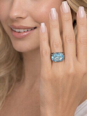 Silpada "Blue Cove" Sterling Silver and Aqua Glass Ring (J77)